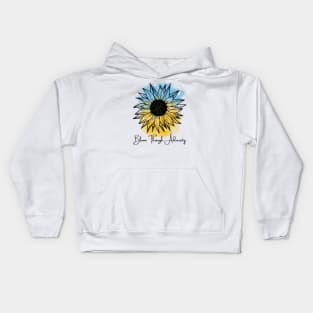 Bloom Through Adversity - Sunflower/Ukrainian Flag (Watercolor) Kids Hoodie
